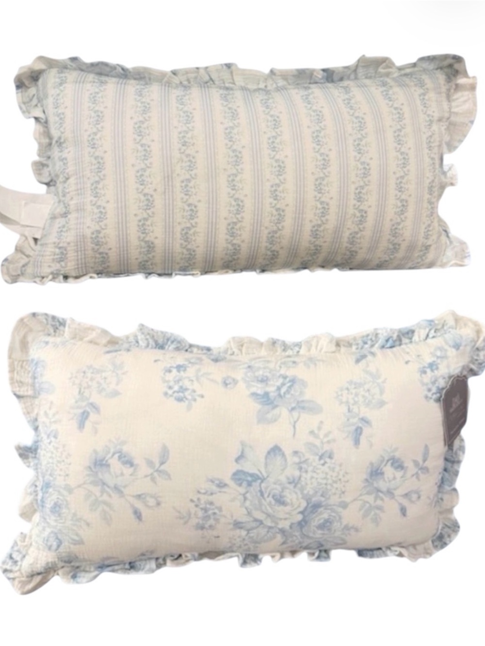 Coquette Fancy Blue Floral Ruffle Pillow - Decorative Accent ~ Charming - Picture 2 of 12